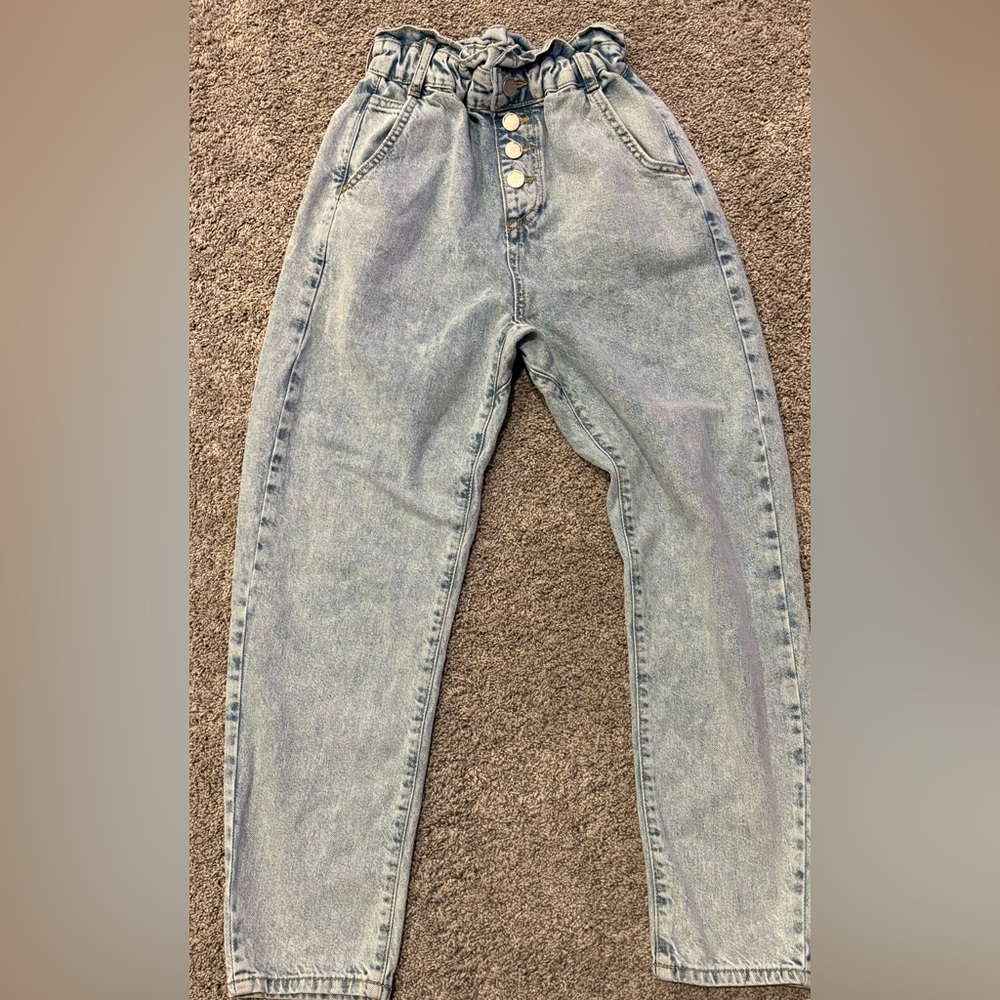 Zara Women's High Rise Paper Bag Jeans